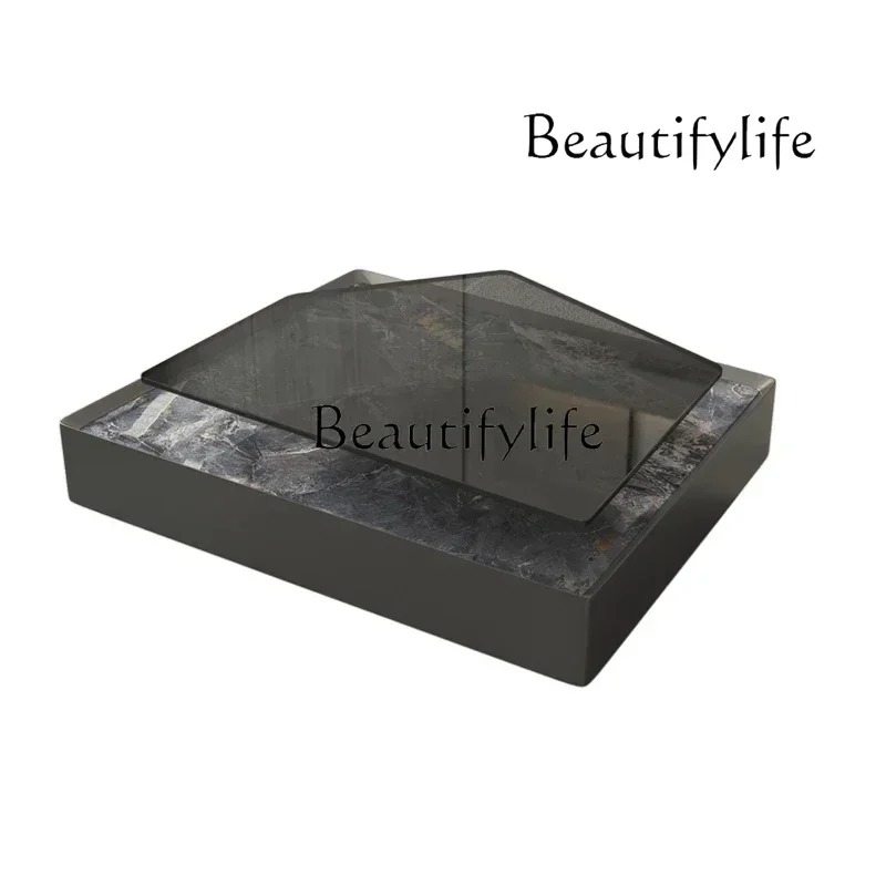 

Нестандартная каменная тарелка, серый стеклянный чайный столик, итальянский поворотный высококачественный чайный столик из нержавеющей стали