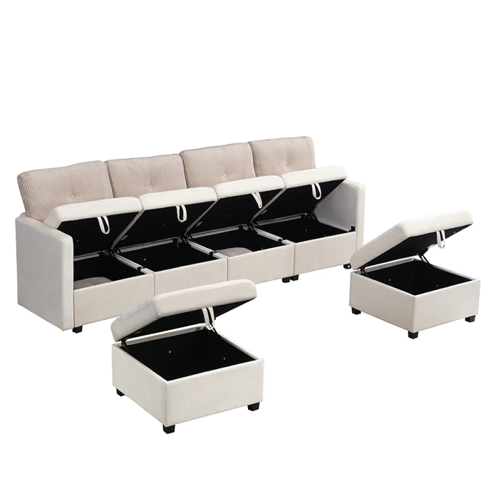 Modulares U-förmiges Sofa mit Stauraum, Multifunktionales Wohnzimmer-Ecksofa, Hochdichter Schaumstoff, Samt + Kord-Design – Detail 16