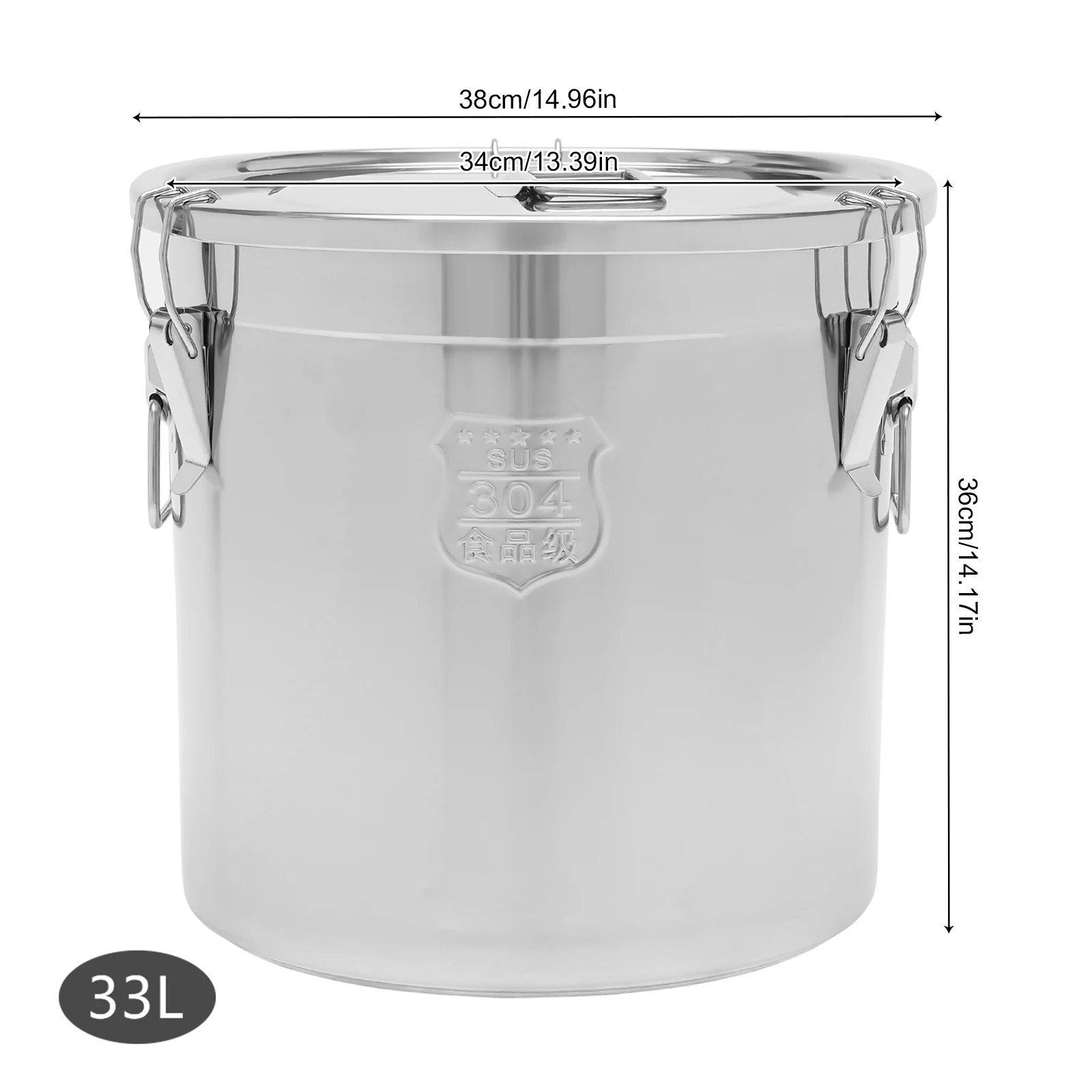 BYMAOCAR 33L Stainless Steel Airtight Canister Kitchen Storage Bucket Dry Food Container 6