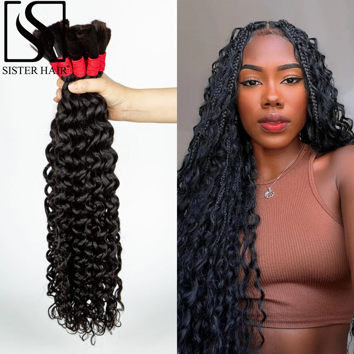 

26 28 Inch Water Wave No Weft Human Hair Bulk for Braiding 100% Virgin Curly Human Hair Braiding Hair Extensions for Boho Braids