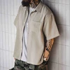 Summer Men's Waffle Short Sleeve Cargo Shirts 2025 New Casual Retro Breathable Lapel Blouse Y2K Vintage Streetwear Tee Shirt 4