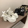 Women's High Heels 2024 High Quality Square Heels Mary Jane Bow Round Toe Buckle Dress Party Women's High Heels Chaussure Femme 1