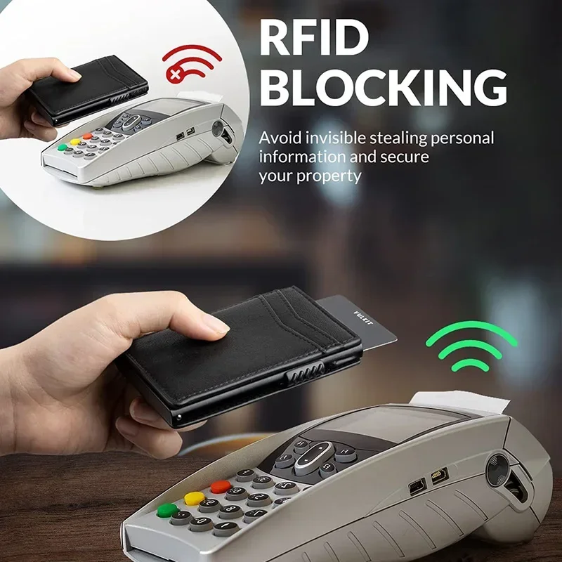 Rfid Credit Card Holder Men Slim Wallet Black Microfiber Leather Cardholder Case Thin Minimalistic Smart Wallet Porte Carte