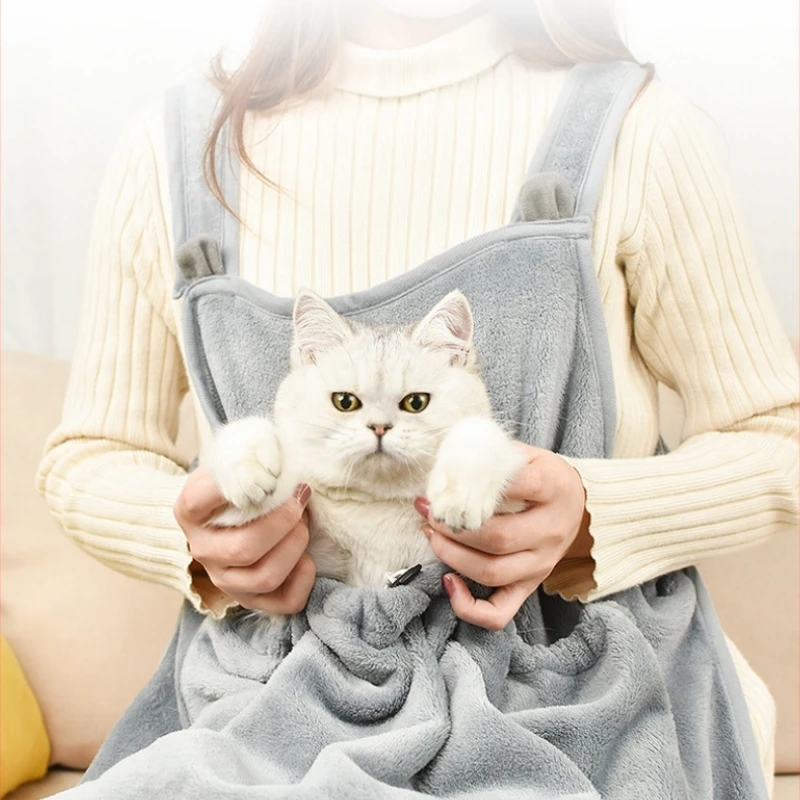 Apron For Holding Cats Soft Kitten Bib Kangaroo Pocket Pet Clothes Sleeping Pussy Hugging Suit Litter Dog Supplies pet apron