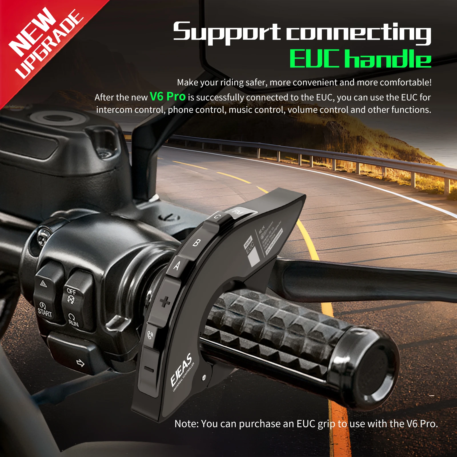 EJEAS V6 PRO+ Motorcycle Helmet Intercom Bluetooth Headset 800M Interphone Support EUC Remote Control Function 6Rider Waterproof