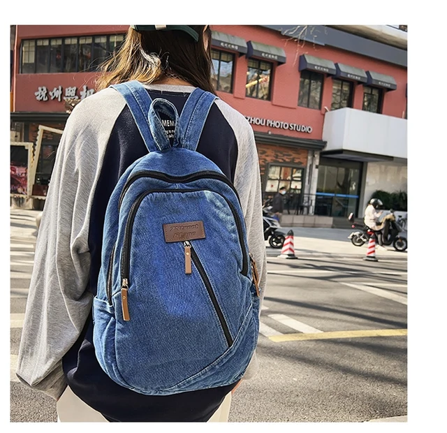 Mochila de mezclilla para mujer, morral escolar de diseño para adolescentes, morral de viaje de gran capacidad, bolso de hombro femenino, de día de vaquero _ - AliExpress Mobile