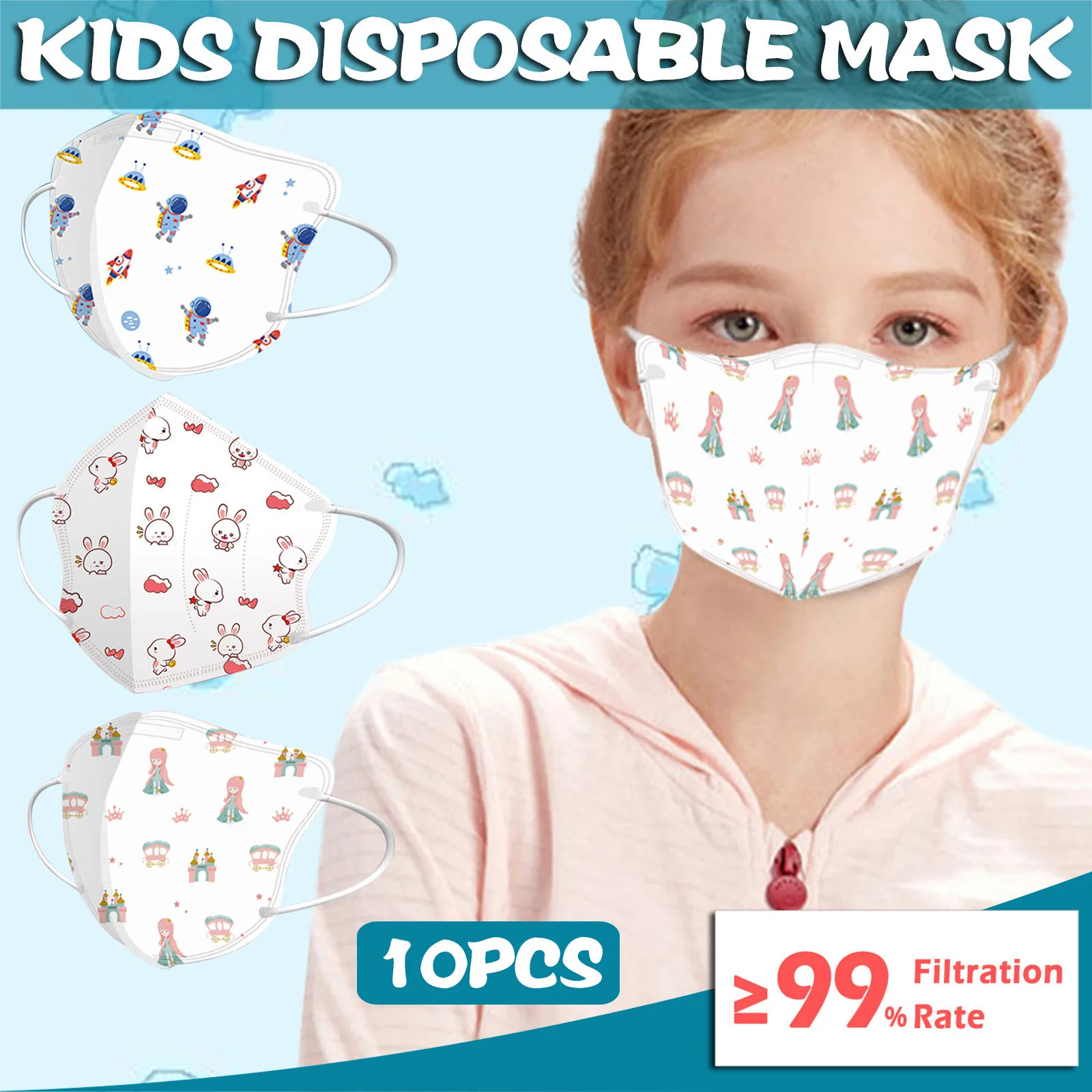 Kids Children's Baby Mask Disposable Face Mask Cartoon 4Ply Ear Loop
