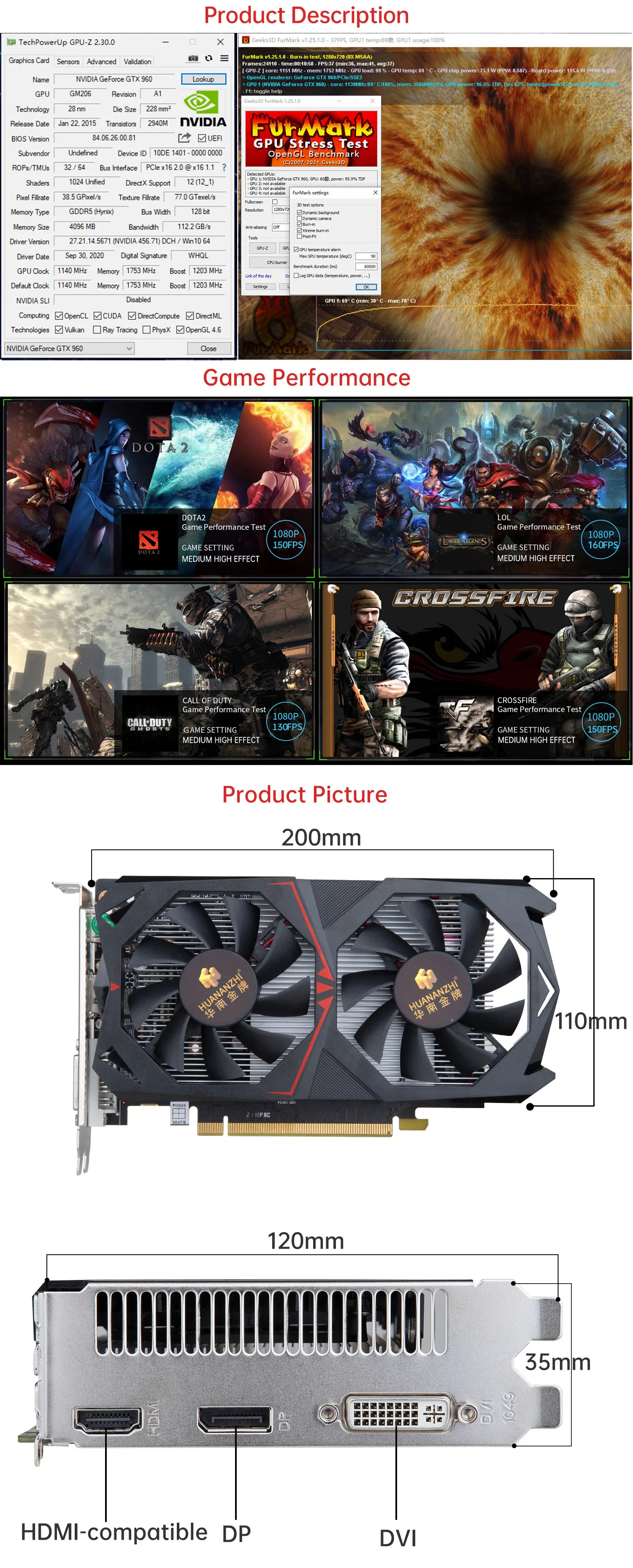 external graphics card for pc HUANANZHI GTX 960 760 650 1050TI 1060 2G 4G 6G Graphics Card RX 550 560 4G GDDR5 GDDR4 VGA HDMI-Compatibl Video Cards video card in computer