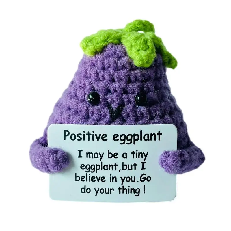 Eggplant Doll Handmade wool 7cm funny Emotional Support Eggplant With Encourage Affirmation Card Funny Wool Knitted Eggplant