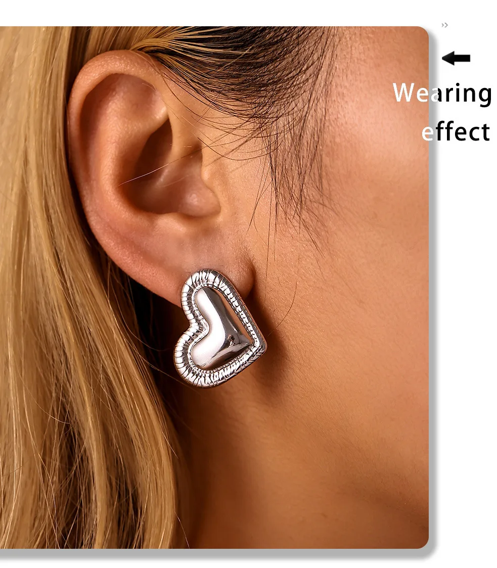 Romantische Liebesherz-Ohrstecker für Damen, 316L-Edelstahl, glänzende Streifen-Ohrringe, verhindern Allergien, täglicher Modeschmuck – Detail 5