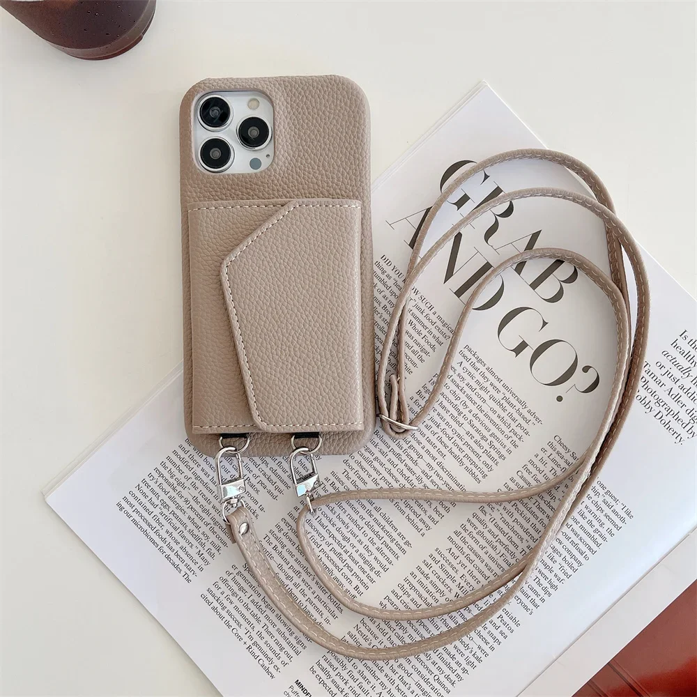 Sleek Leather Crossbody Lanyard Wallet Phone Case with Card Holder Cover