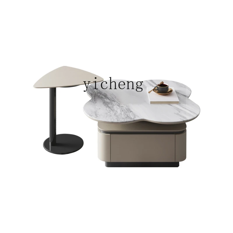 

Xl Light Luxury Coffee Table Microlite TV Cabinet Unit Shaped Flower Super Crystal Stone Tea Table