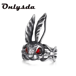 Enchanting Red - Eyed Bunny Ring with Big Ears in Retro Silver - Whimsical Jewelry - 8 (US SIZE)