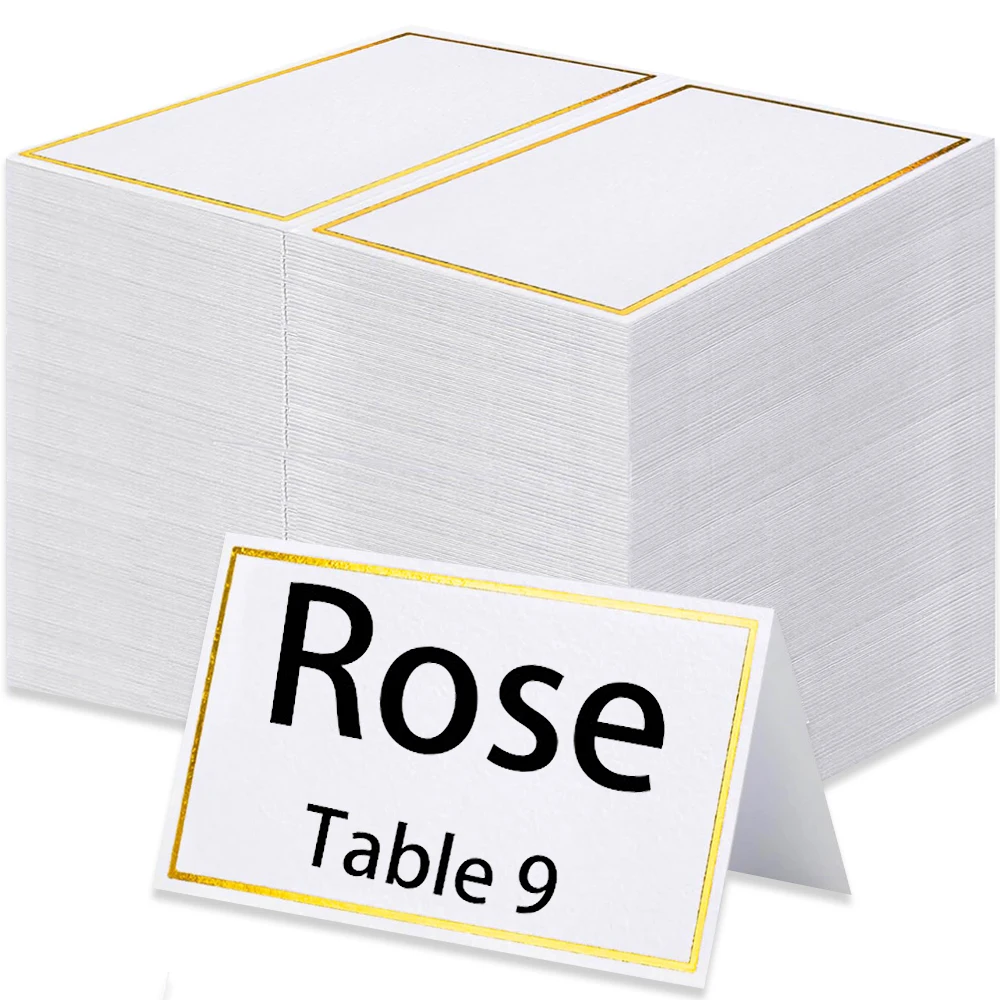 100/50x Name Place Paper Cards Wedding Banquet Reserved Seating Blank Rectangular Foil Border Table Decoration Birthday Greeting