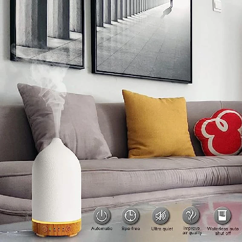 Diffuseur d'huiles essentielles ultrasonique à brume froide en céramique avec humidificateur à 7 LED pour aromathérapie_voghion.com