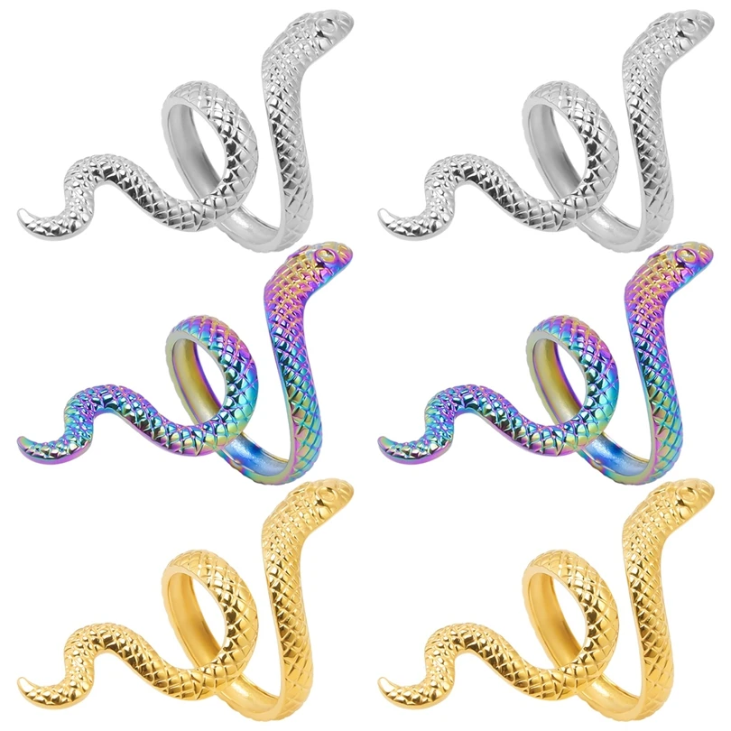1/3Pcs Stainless Steel Exaggerated Snake Open Finger Rings For Women Men Personality Animal Aesthetic Punk Anillos Homme Jewelry 3