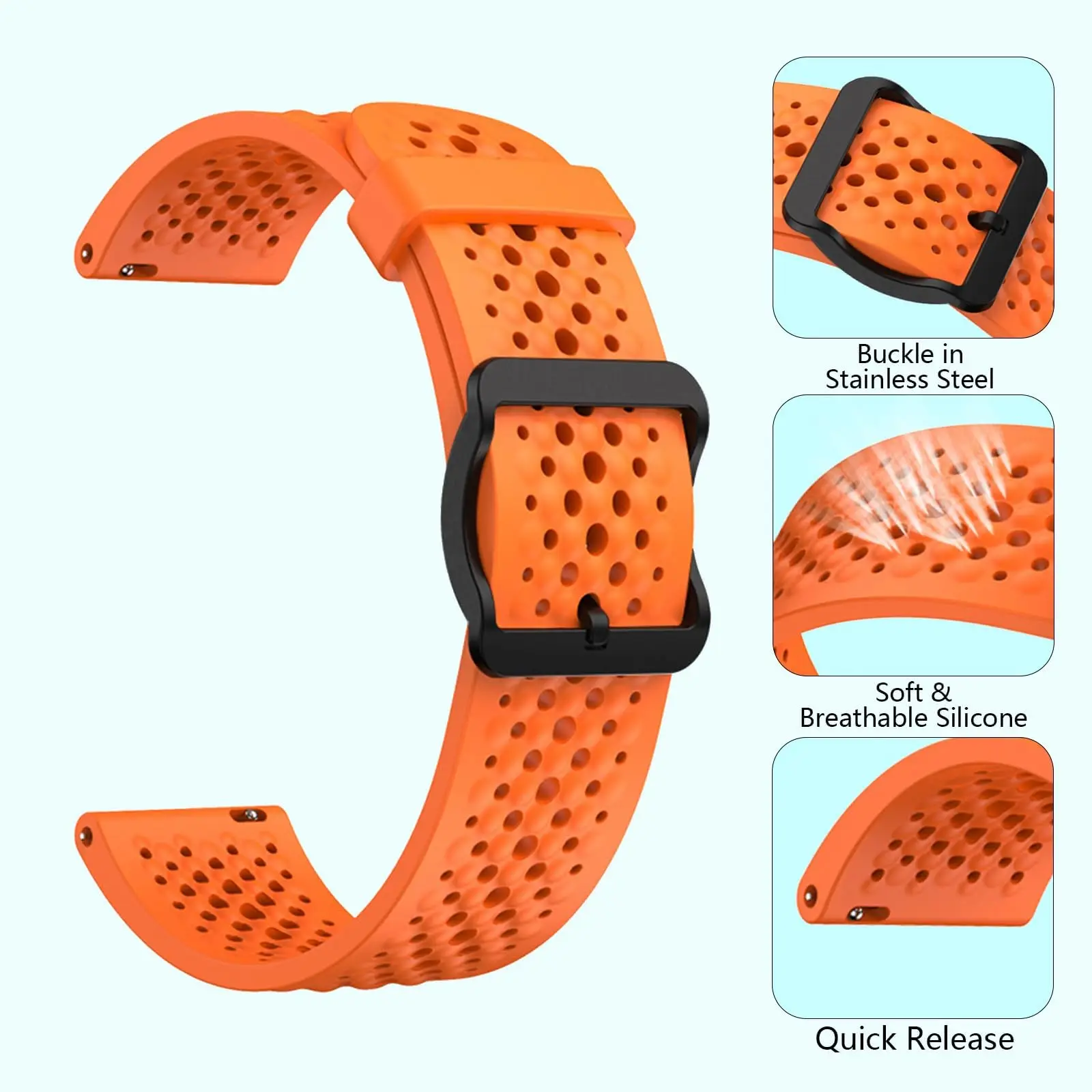 Colorful Silicone Strap Wristband, 20mm/22mm