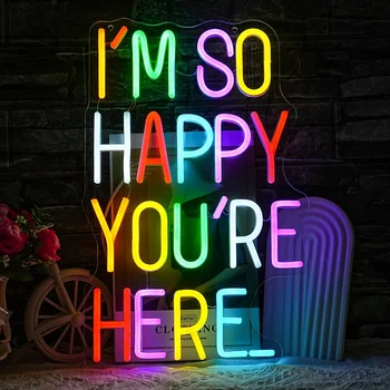 Insegna al Neon 'Sono così Felice che Tu Sia Qui' - Decorazione da Parete LED con Luminosità Regolabile