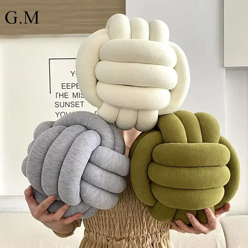Oreiller Boule à Nœud En Peluche Douce - Coussin Décoratif Pour Canapé, Lit, Bureau - 28cm Rose - Tissu Velours, Rembourrage Coton
