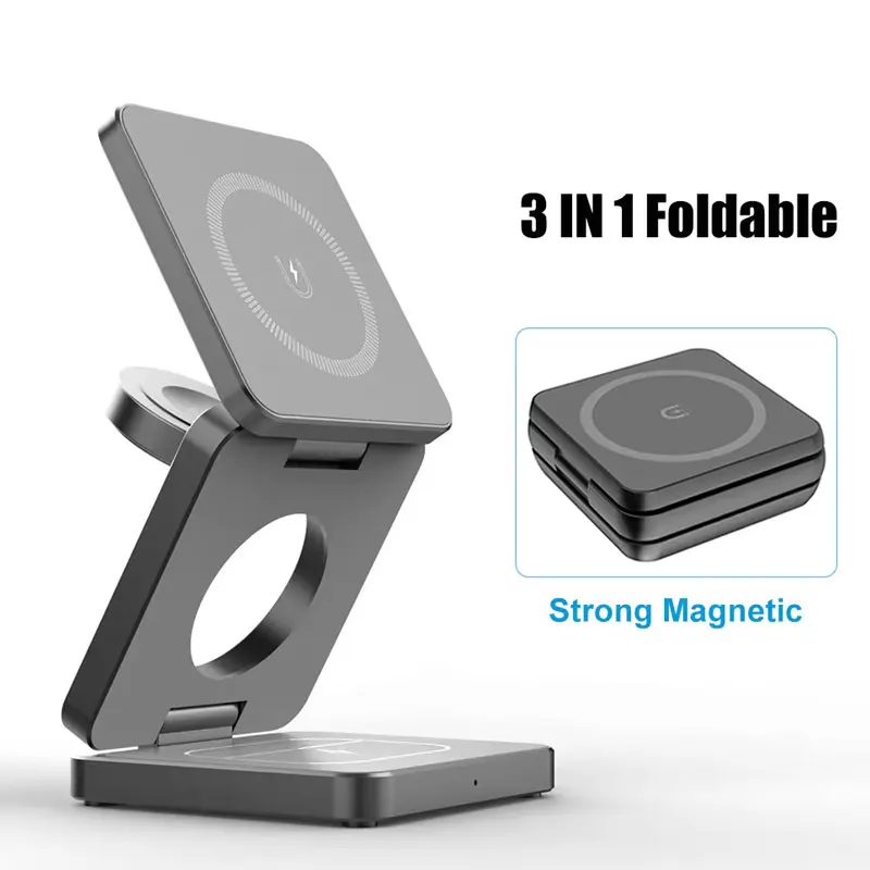 3 in 1 Wireless Magnetic Charger Fast Charging Dock Station Portable Foldable Stand Trip Charger For iPhone Apple Watch AirPods