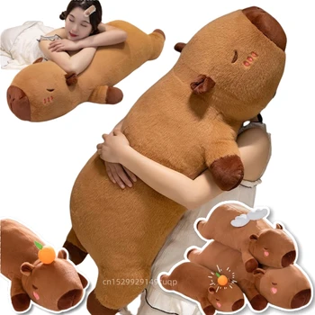 60cm-100cm Kawaii Cartoon Giant Strip Capybara Plush Doll Pillow Lying Brown Orange Wings Creative Capybara Plush Toy Home Decor 1