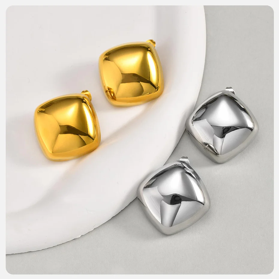 Vnox Modischer Damen-Ohrstecker aus Edelstahl, geometrisches trapezförmiges quadratisches Ohrzubehör, wasserdichter Party-Schmuck, zweifarbig – Detail 9