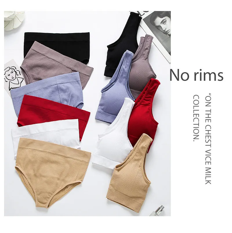 underwear set 2Pcs Bra Set Underwear Set Women Panties Sexy Seamless Bralette Female Lingerie Soft Tank Crop Top Brassiere Basic Stretchy lace bra and panty sets