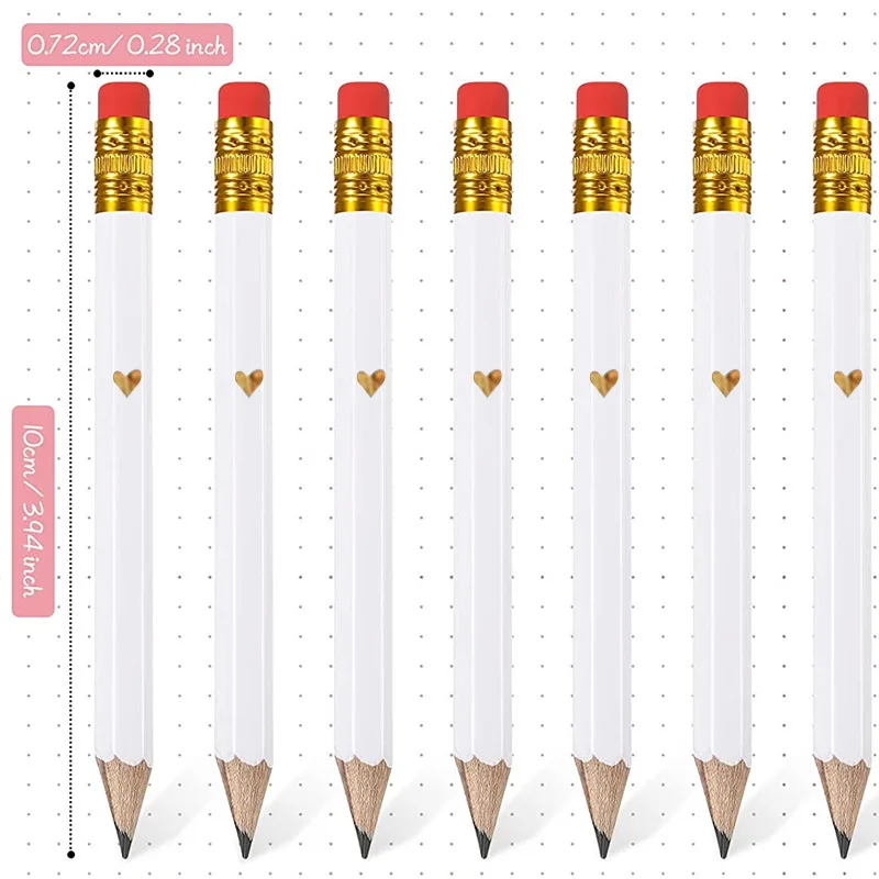 100개입 핑크 미니 연필(지우개 포함), 4인치/10cm HB 육각 골프 연필(학교, 사무실, 선물, 결혼식, 개학용)