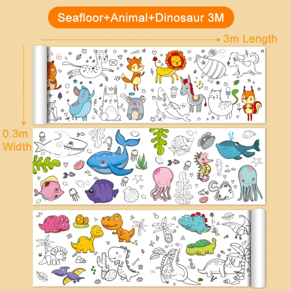 

Ocean Animal Number Big Coloring Poster for Kids 12/6/3M Children Coloring Drawing Paper Roll Early Educational