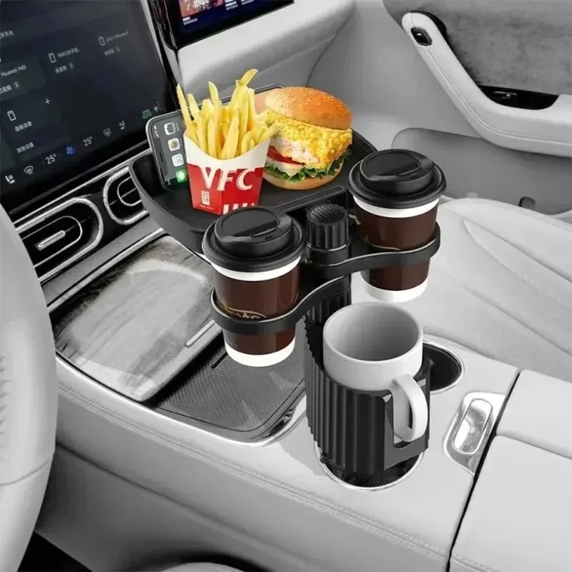 VIKEFON Car Cup Holder Expander Tray Detachable 360° Rotation Car Beverage Storage Rack Cup Holder Food Trays Eating Tray Table