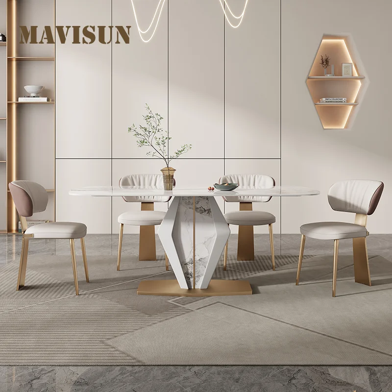 

Light Luxury Slate Dining Table And Chair Combination Small Apartment Modern Simple High-end Creative Marble Rectangular Table
