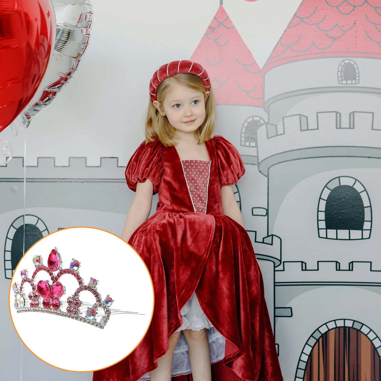 어린 소녀들을 위한 라인스톤 티아라 빗, 작은 왕관 모양 헤어 액세서리 (생일 파티, 공연, 사진 촬영, 의상 장)