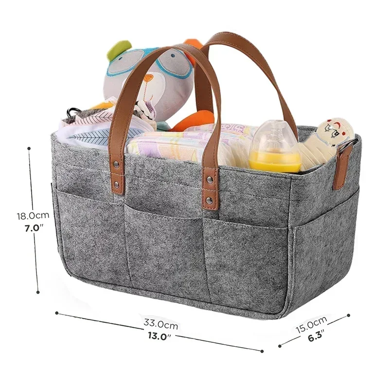 Large Felt Storage Bag for Nursery Diaper Caddy, Folding Organizer Basket with Handles, Nappy Carrier