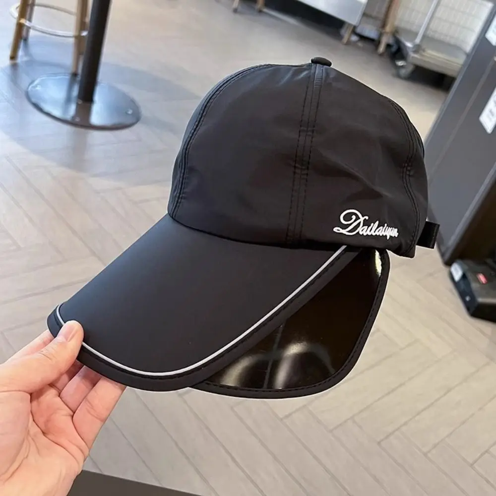 Summer Sunscreen Hat Men Women Thin Retractable Sun Hat Baseball Cap Women Large Brim Visor Shade Cap Ponytail