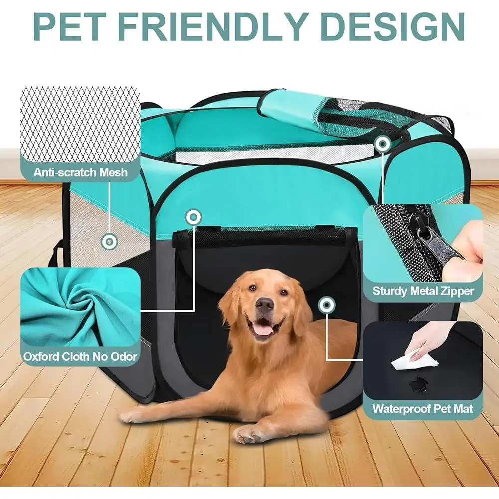 Portable Pet Playpen Dog Cat Folding Tent with Carrying Case Water Resistant Easy Setup Indoor Outdoor Use
