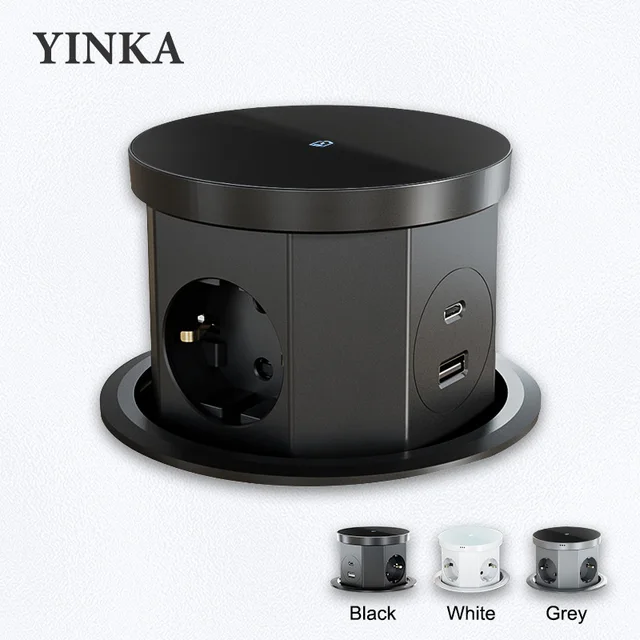 YINKA – prise de levage de Table Pop-Up, prise USB type-c, prise ue, Charge sans fil 15W, prise de levage cachée pour bureau 1