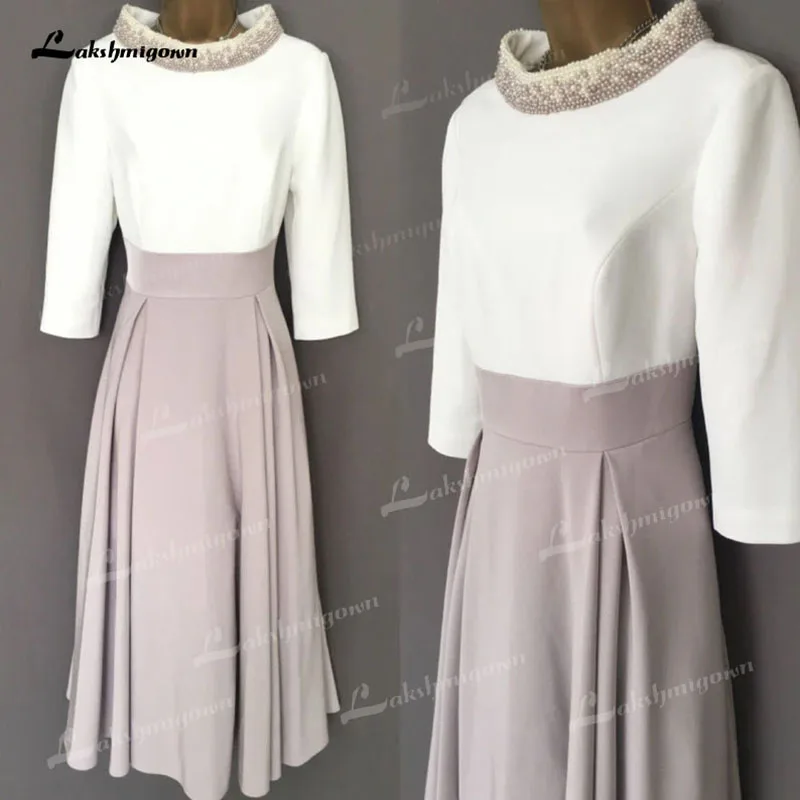

Simple Mother of the Bride Dresses Satin Long Sleeve High Neck Elegant Dresses Women A-Line Custom Made robe de soirée femme