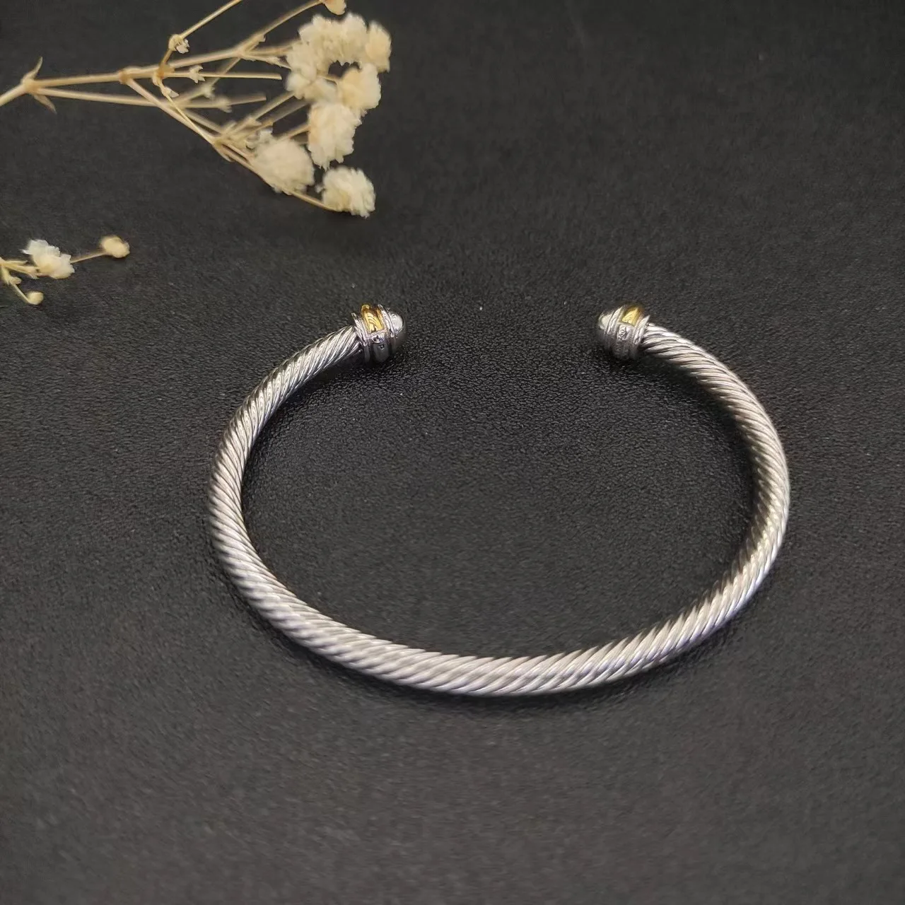 

European and American trend DY5mm gold round head bracelet, stainless steel 18K gold bracelet, hip-hop rock fashion style