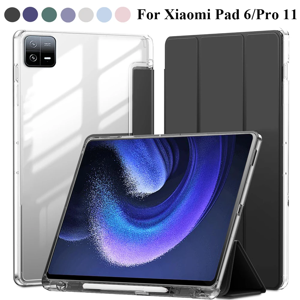 Slim Transparent Hard Shell Trifold Smart Case with Pen Holder