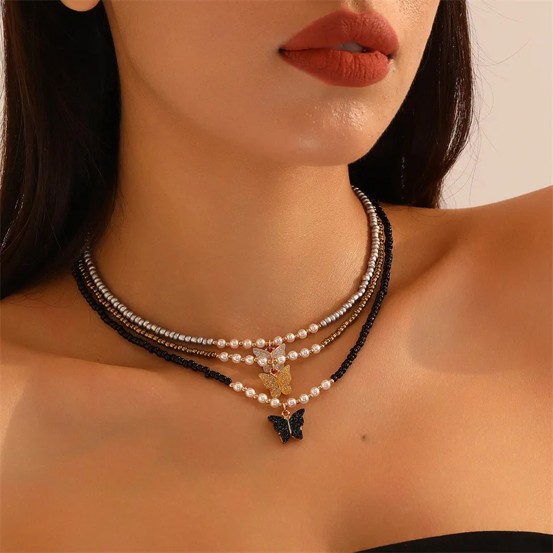 Bohemian Butterfly Imitation Pearl Women's Necklace Fashionable Sweet Romantic Party Evening Necklace For Women Jewelry Set 2023