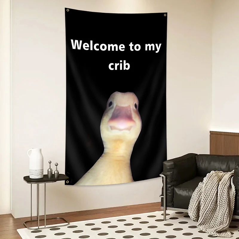 Tapestry Decorations Duck Meme "Welcome To My Crib" Decoration Background Hanging Cloth Bedroom Tapestry Room Decor Aesthetic Tapestry Wall Hanging