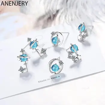 Blue Space Universe Star Moon Earrings
