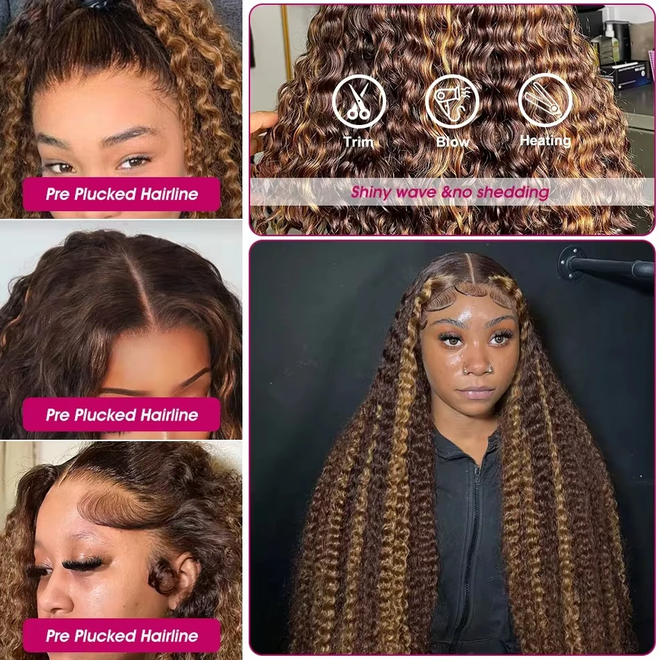 40 Inch Highlight Wig Human Hair 13X6 Hd Lace Frontal Wigs 200 Density Deep Wave Lace Front Wigs Curly Human Hair Wig For Women 3
