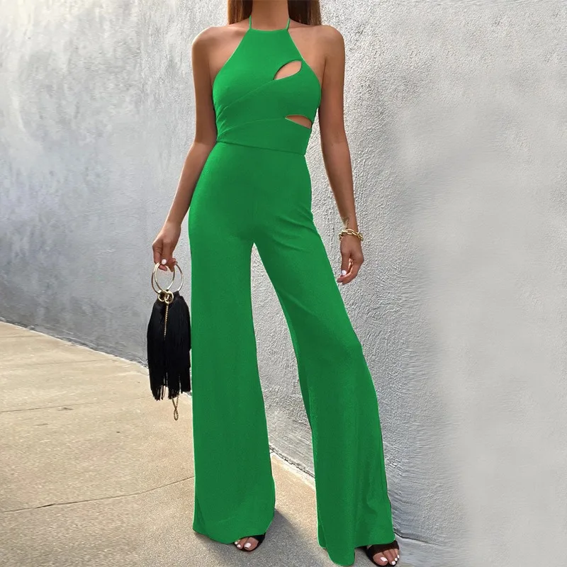 New Women's Sexy Halter Jumpsuit Spring & Summer Female Clothing Temperament Commuting Women Fashion Hollow Out Jumpsuits
