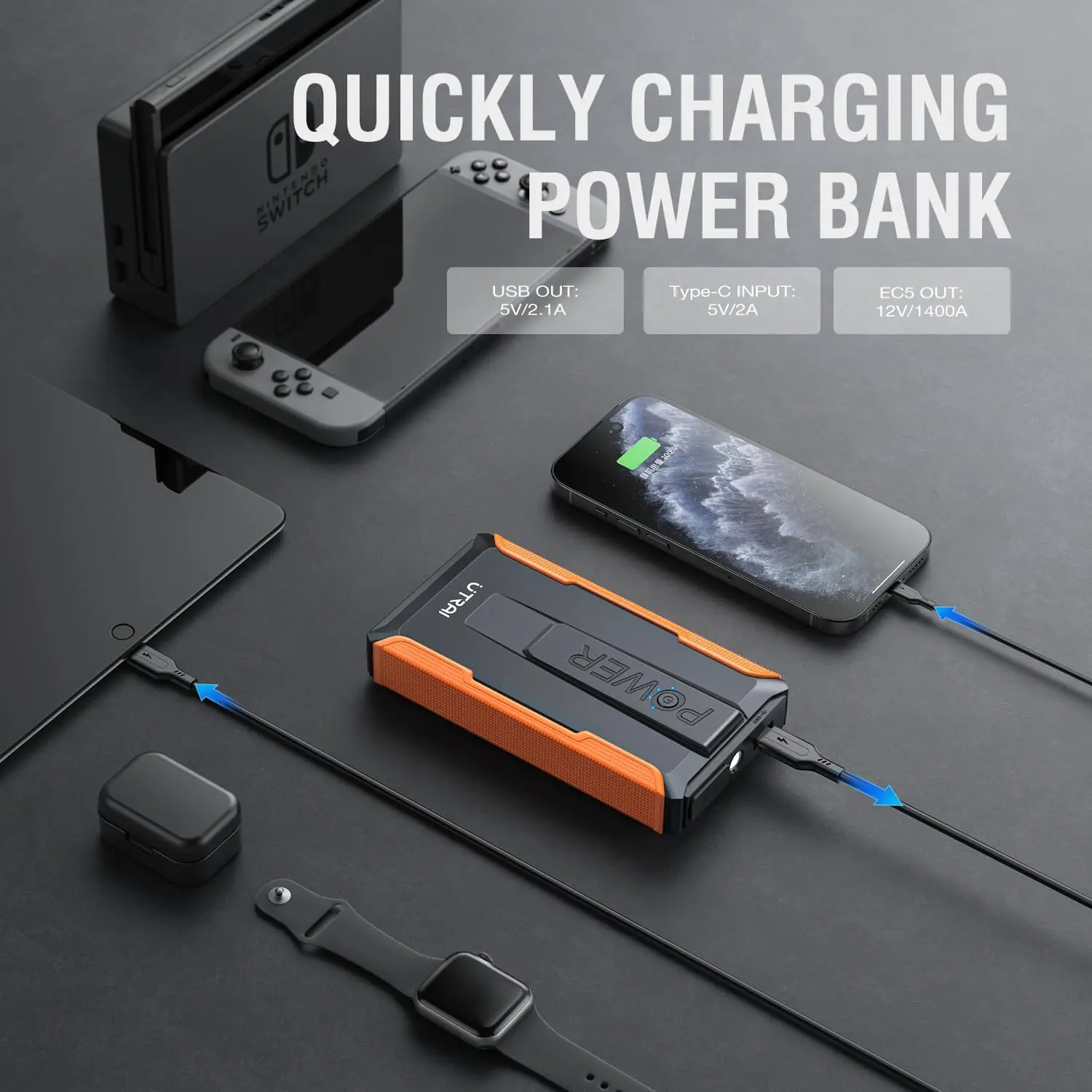 UTRAI Auto Jump Starter 1400A Portable Power Bank Car Jump Starter Battery Car Emergency Booster Starting Device