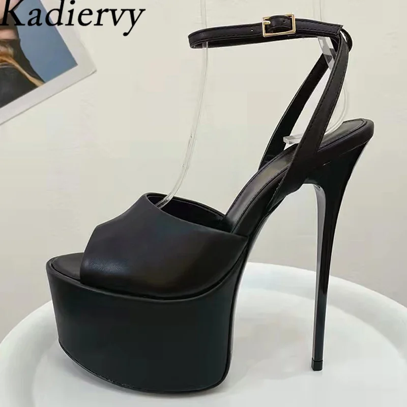 

Super High Heels Sandals Women Genuine Leather Black Dress Shoes Women Stiletto Sandalias Mujer Summer Platform Sandals Woman