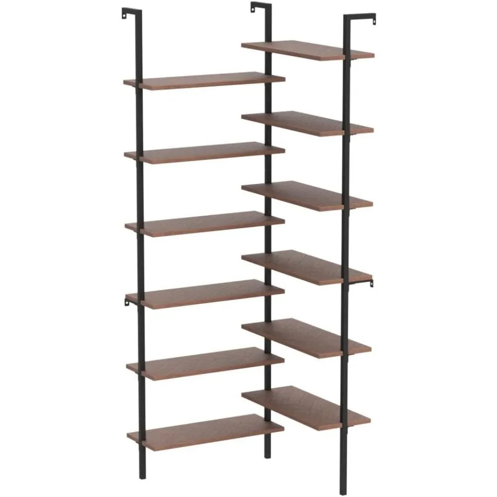 Corner Bookshelf,12-Tier L Shaped Bookshelf, Double Wide Corner Wall Mount Bookcase with Metal Frame and Wood, Modern I 5