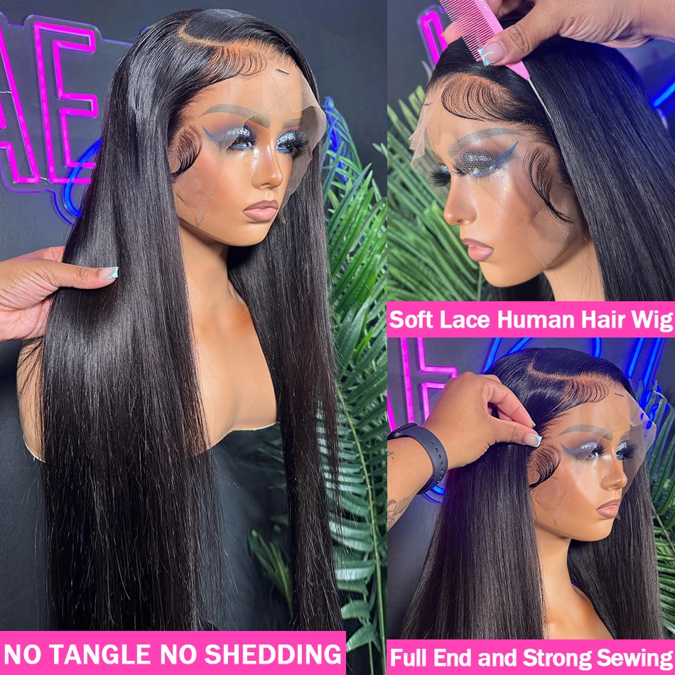 30 Inch HD Transparent Straight 13x4 13x6 Lace Front Human Hair Wigs 250% Remy Brazilian 5x5 Closure Wig For Women