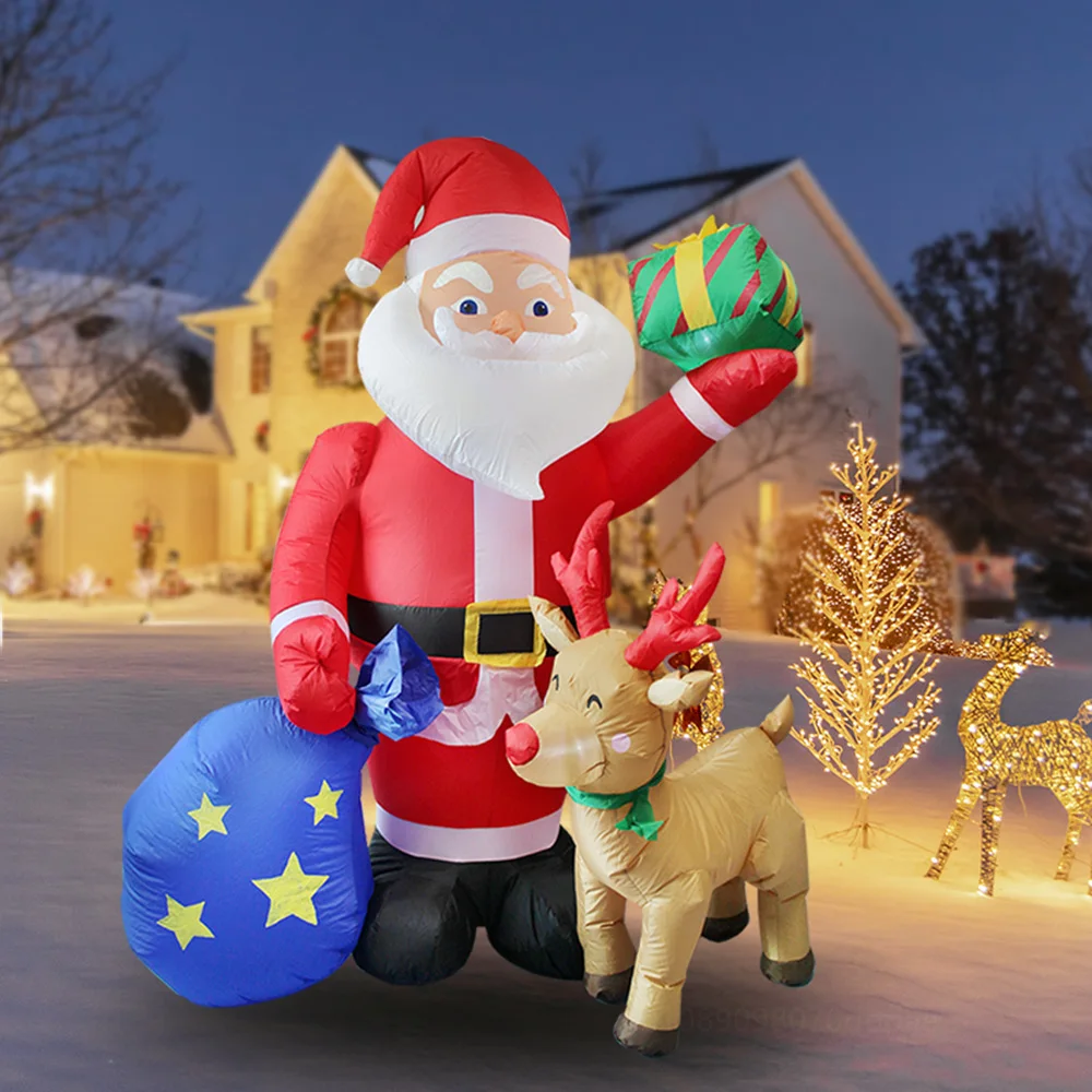 6FT/1.83M Inflatable Christmas Santa Claus Gift Bag With Deer Built-in LED Lights Outdoor Garden Decoration Garden Holiday Party 4