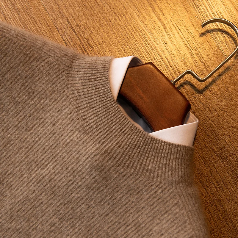 100% Cashmere Sweater Men's First-line ready to wear Semi High neck Knitted Pullover Autumn Winter New Base Sweater Menswear 4